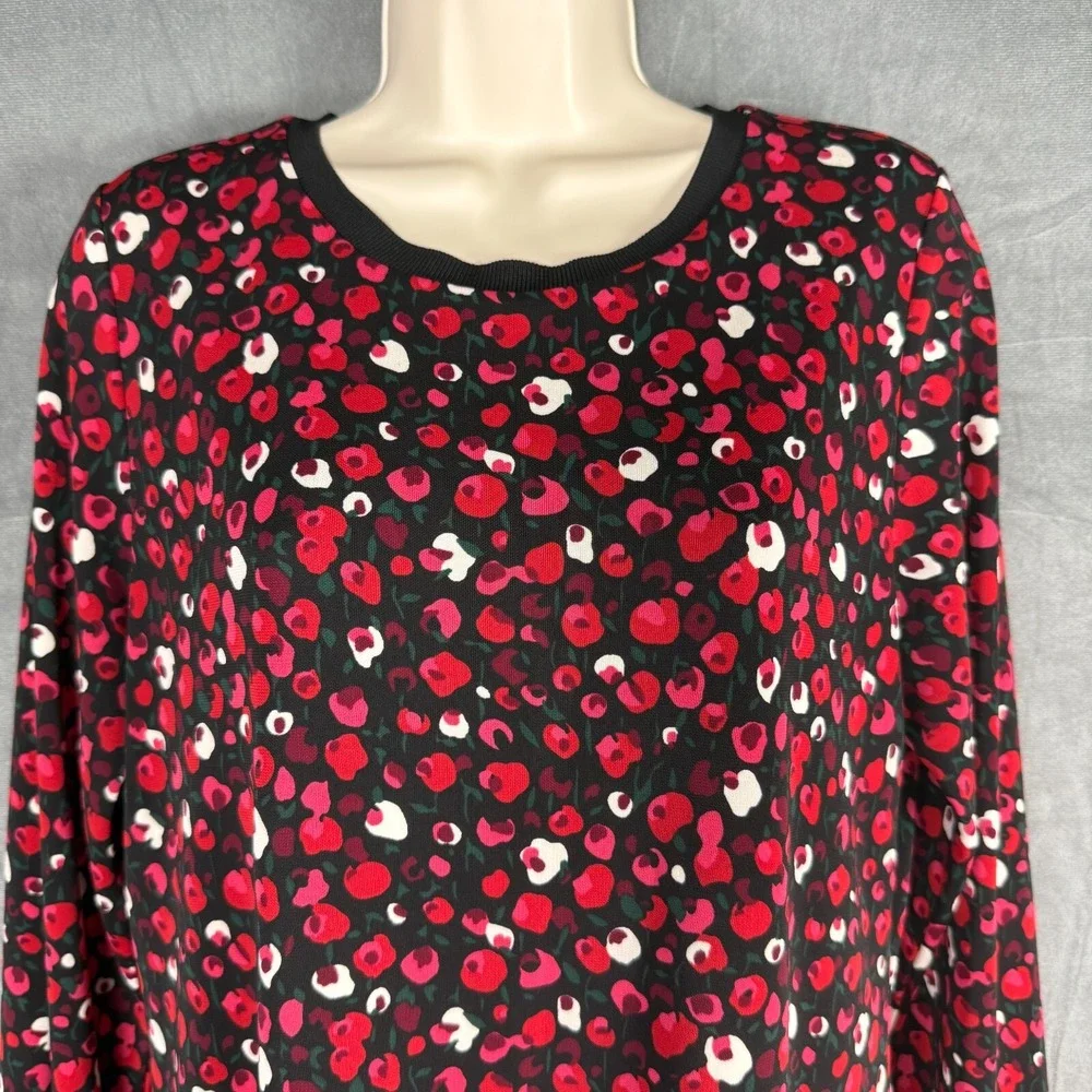 Lauren Ralph Lauren Midi Dress Sz L Red Pink Floral Jersey Knit‎